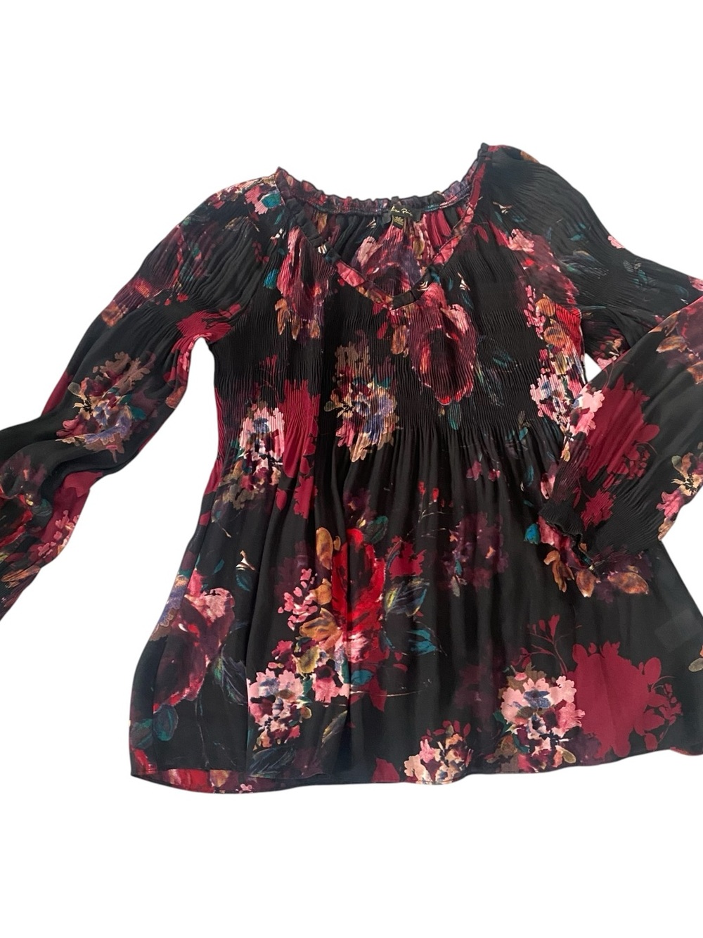 Melissa Paige Dark Floral Pleated Peasant Blouse S, Whimsigoth Romantic Witchy - Picture 4 of 8